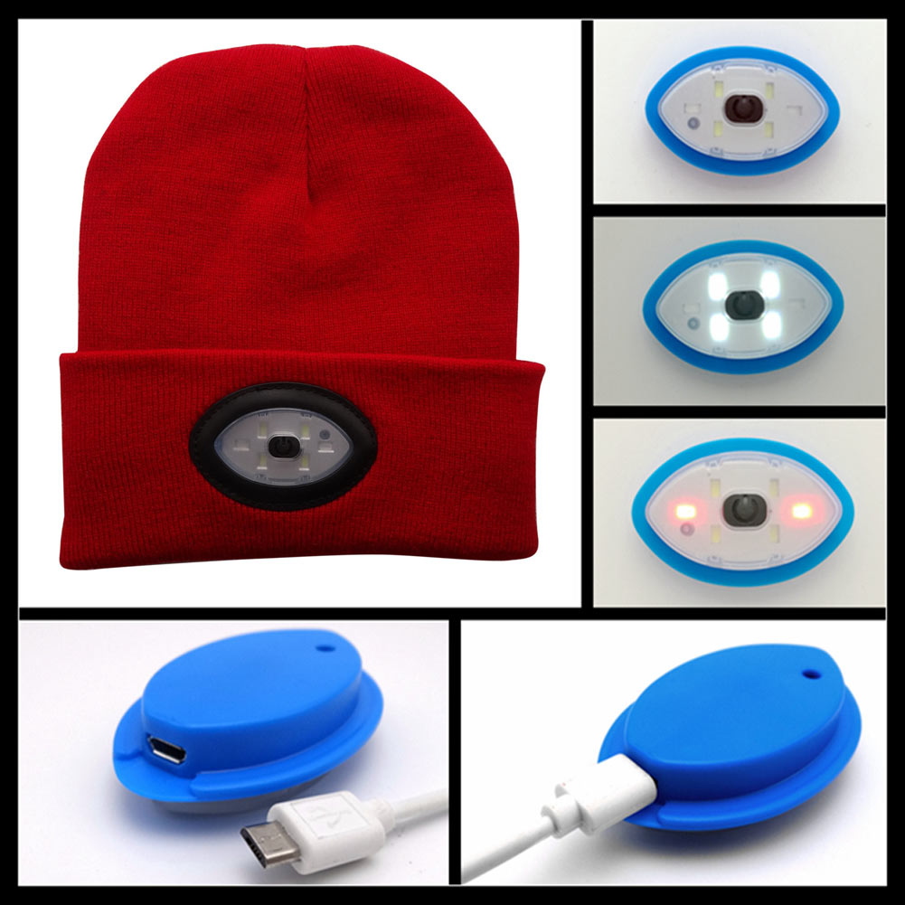 6LED Knit Hat USB Rechargeable Hands Free Flashlight Cap for Climbing Fishing