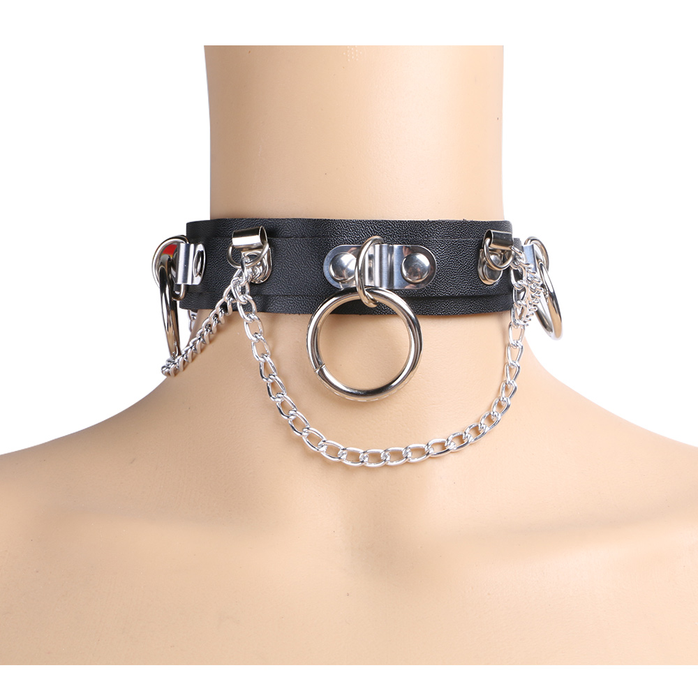 Sexy Choker Punk Goth Slave Collar Chain Belt Necklace Round Ring Black ...