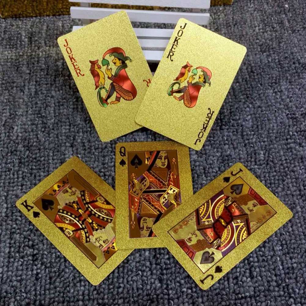 unique Waterproof 24K Gold Foil Plated Cover Poker 54 Play Cards Table Game fun