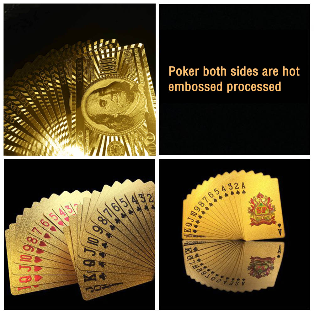 unique Waterproof 24K Gold Foil Plated Cover Poker 54 Play Cards Table Game fun