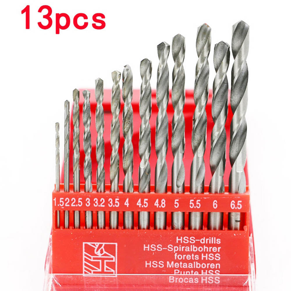 #X 13 PCS Round Shank Coated HSS Titanium Twist Drill Bit Set 1.5-6.5mm