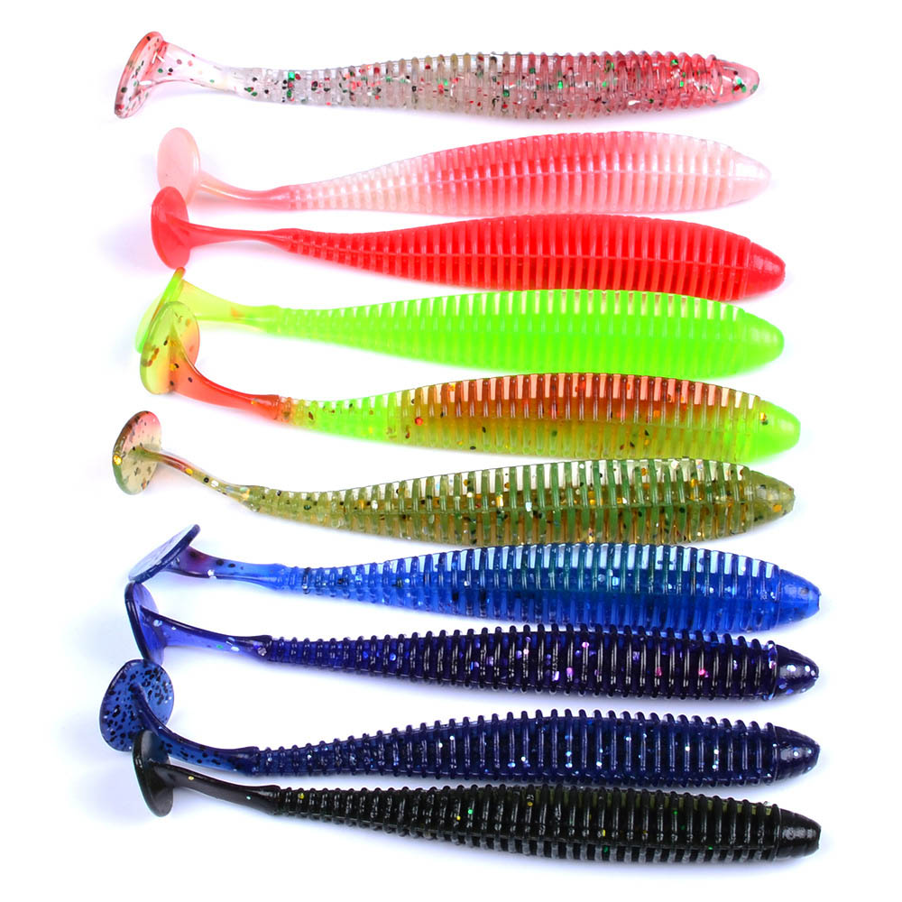 10pc Silicone T-shape Tail Worm Fishing Lure Soft Crank Bait Swimbait NEW